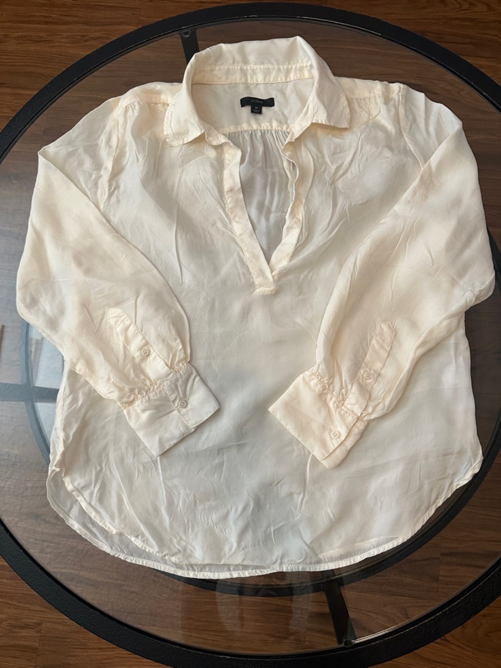 J. Crew Cream V-Neck Blouse women Size M Silk Blend